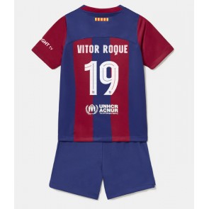 Barcelona Vitor Roque #19 Hjemmebanesæt Børn 2023-24 Kort ærmer (+ korte bukser)